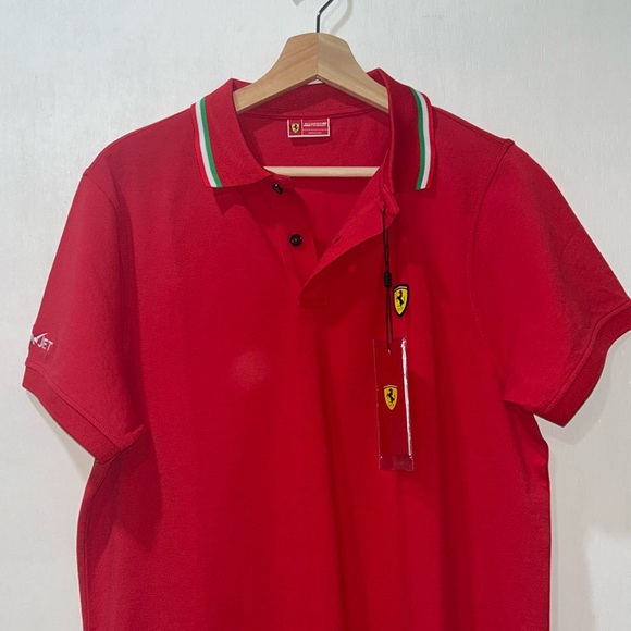 SCUDERIA FERRARI MENS POLO SHIRT ITA FLAG PIQUET RED SZ LG NEW - Picture 3 of 11